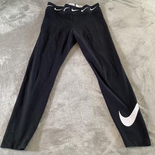Nike Leggings Girls Large Black Ankle Swoosh Logo Elastic Waist Athletic Jersey