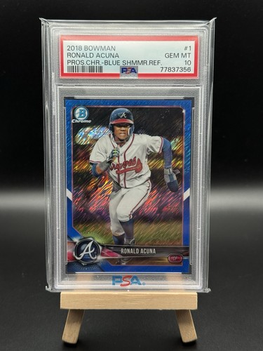 RONALD ACUNA JR 2018 BOWMAN #BCP1 BLUE SHIMMER REFRACTOR 99/150 PSA 10!!