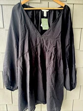 H&M Dress Women's Xl Black Tiered Peasant Style Midi Dress New With Tags