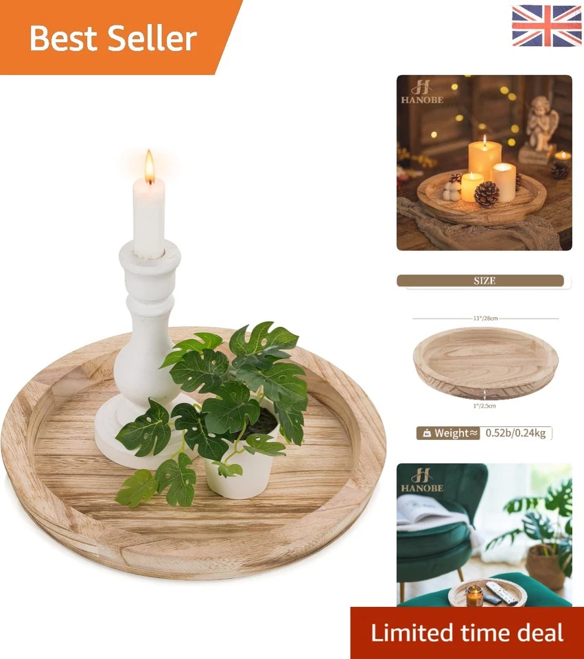 Dekotablett Paulownienholz rustikal - 28,5 cm rund Kerzenständer