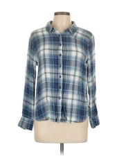 Olive and Oak Women Blue Long Sleeve Button-Down Shirt L