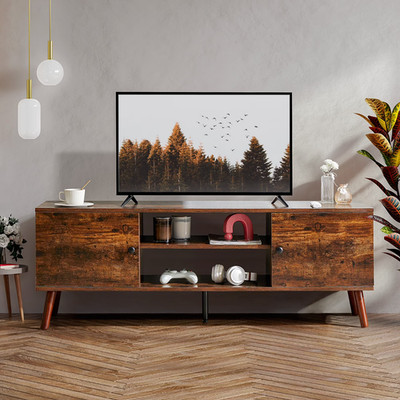 TV Stand for TVs up to 60'' with Storage, 2 Cabinet Console Table, Rust Brown