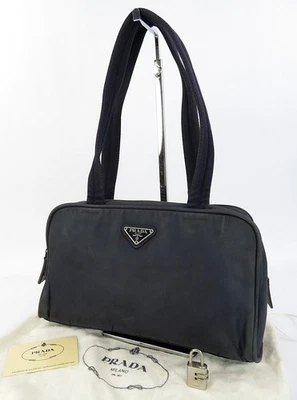Authentique sac à main fourre-tout PRADA bleu nylon et cuir #62747 - Photo 1/4