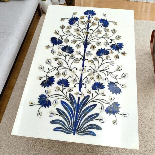 Marble with Semi precious stone Inlay Tabletop, 48" x 30" Dining tabletop decor - Picture 13 of 14