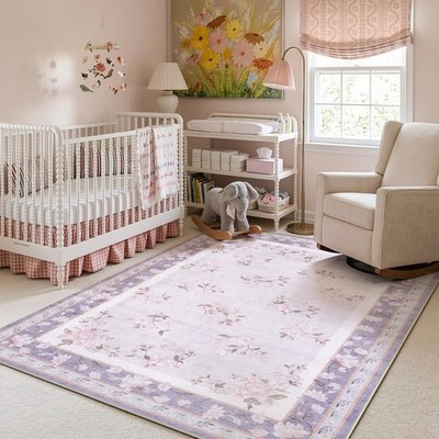 Machine Washable Area Rugs 5x7 Lavender Rug Girls Bedroom, Soft Ultra-Thin Nu...
