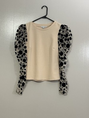 Haute Monde Women Medium, Ouster Mesh Sheer Polka Dot Casual Long Sleeve C34