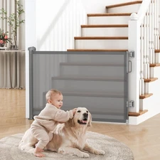 Retractable Baby Gate for Stairs, 55" Wide Mesh Dog Gate Indoor, 34'' Tall Ch...