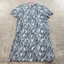 MNG Basics Mango Women XXS Navy Snakeskin Animal Print Short Sleeve Shift Dress