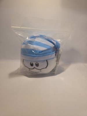 JAKKS 3'' CLUB PENGUIN WHITE PUFFLE with strip hat , COIN & TAG