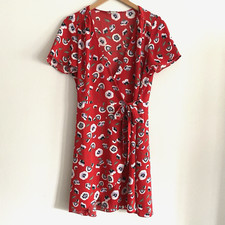 J Crew Wrap Dress Size 8 Red Floral Tie Belted Spring Summer Artsy