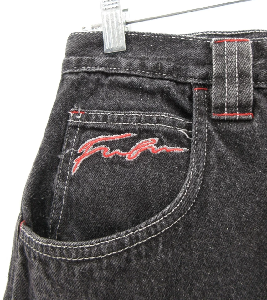 VINTAGE Pantalones Cortos Fubu Niños 16 Negros Pantalones Cortos Carga Hip Hop Sueltos Denim Y2K Ropa de Calle Foto 3 de 4