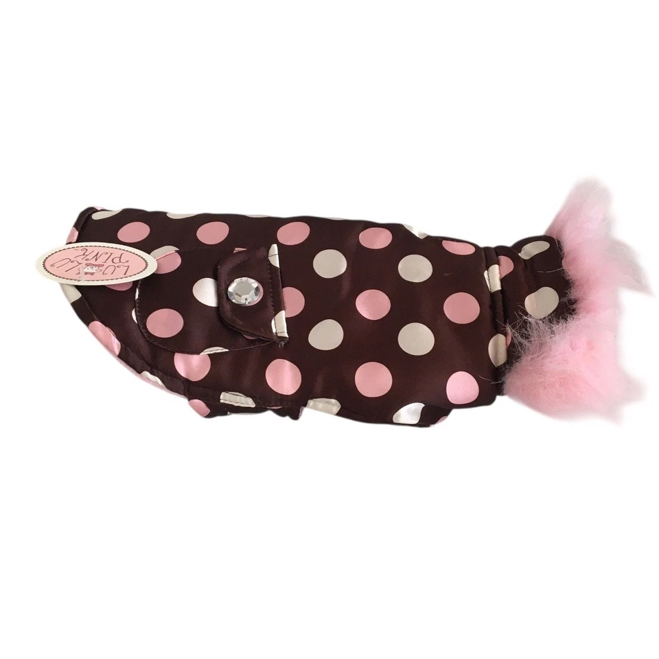 Abrigo Chaqueta LuLu Rosa Lunares Satinado Perro Imitación Piel Polar Marrón Rosa Talla S Foto 4 de 4