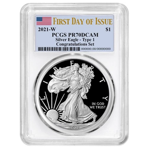 2021-W Proof $1 Type 1 American Silver Eagle Congratulations Set PCGS PR70DCAM