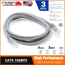 3 Pack CAT-6 Router Patch Cord Cable 650mhz Ethernet Internet Network LAN RJ45