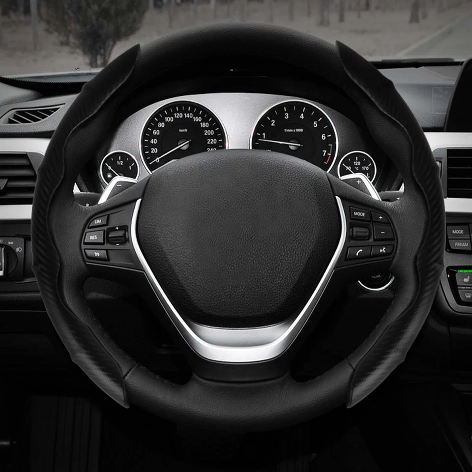 Cubierta de cuero para volante de coche de fibra de carbono de 15 pulgadas para Alfa Romeo Giulia Foto 3 de 4