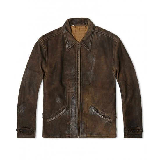 Brown Suede Distressed Leather Jacket Men Vintage Casual