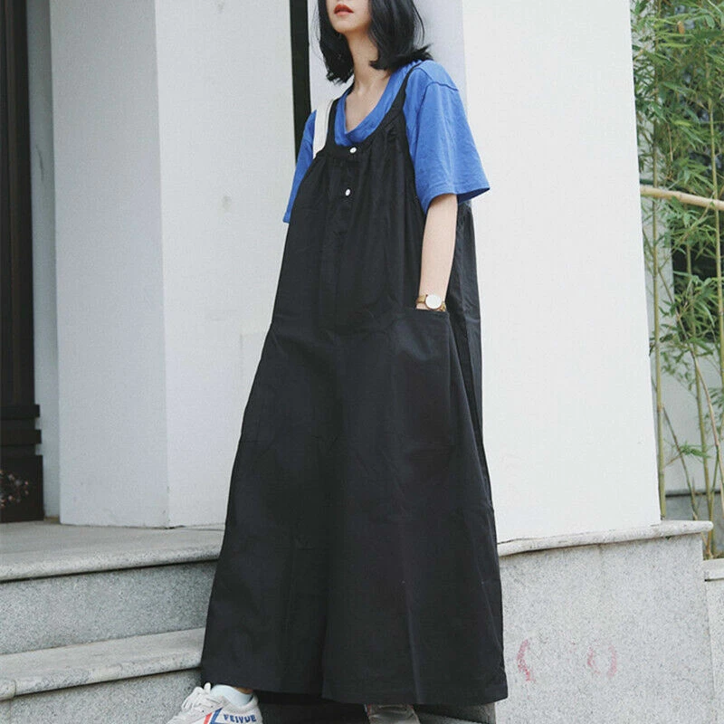 Damen Baumwolle Line Overall Weites Bein Kurzer Taschen Locker Übergröße - Bild 3 von 4