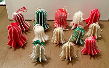 Vintage Plastic Canvas Yarn Needlepoint Bell 3D Christmas Ornaments Lot of 13