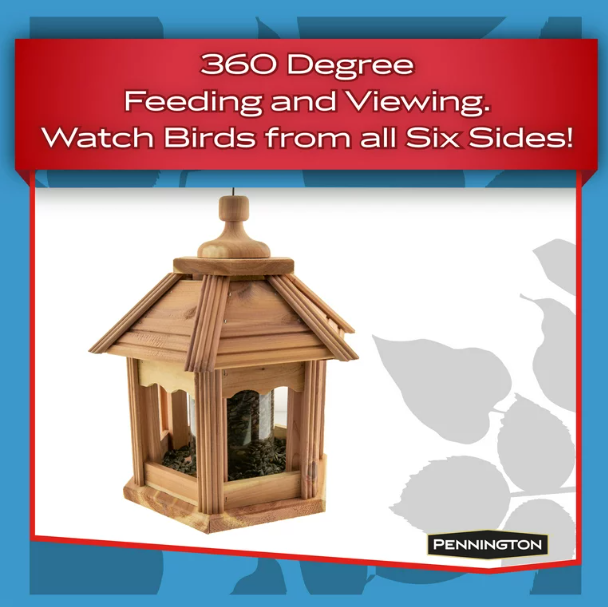 Pennington Cedar Gazebo Wild Bird Feeder, Weatherproof 3 lb. Hopper