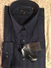 NEW BCBG Midnight Modern Fit Men  s Striped Navy Dress Shirt. Size XL 17 34/35