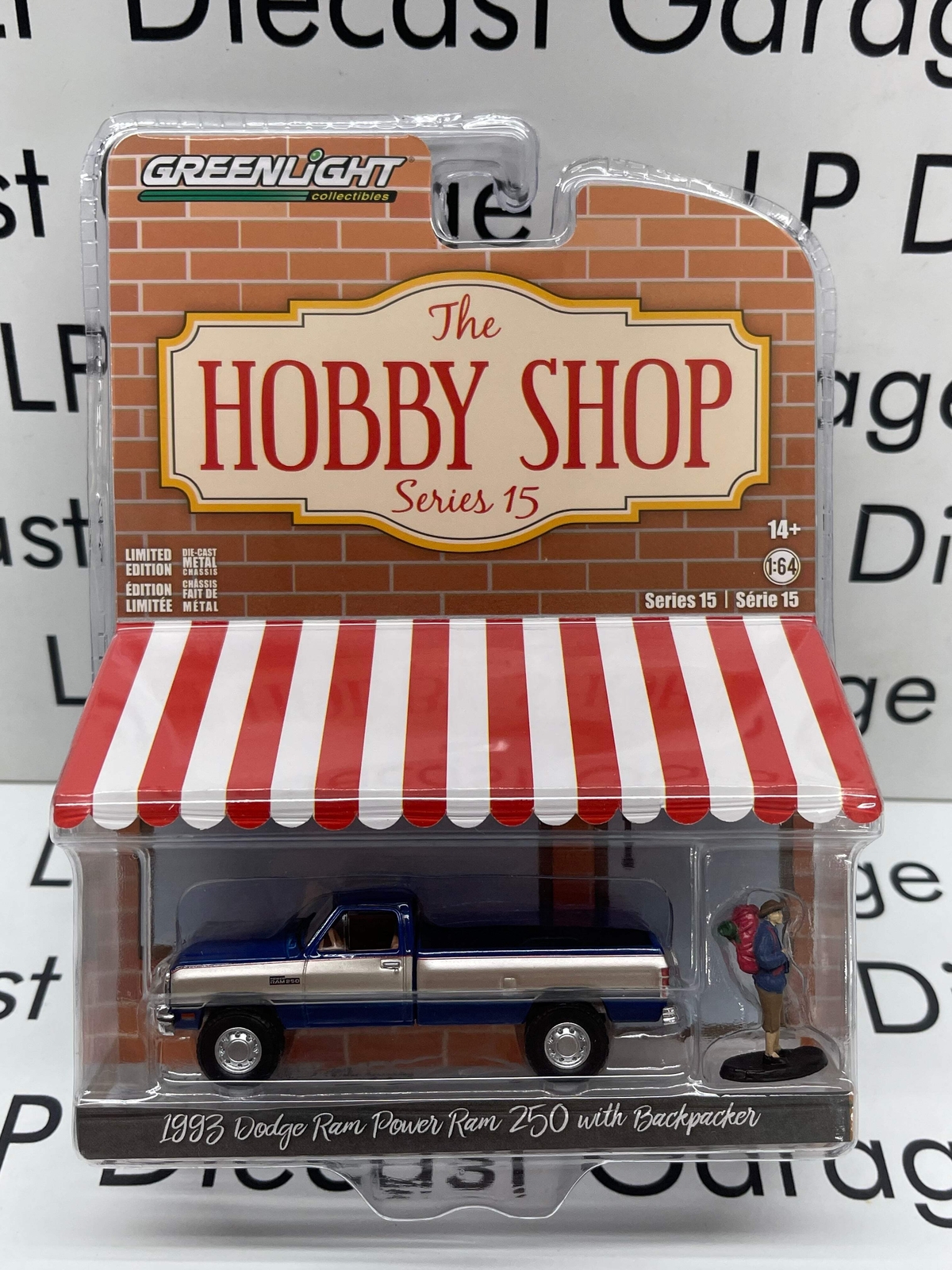 GREENLIGHT 1993 Dodge Ram Power Ram 250 Blue w/ Figure 1:64 Diecast Hobby Shop