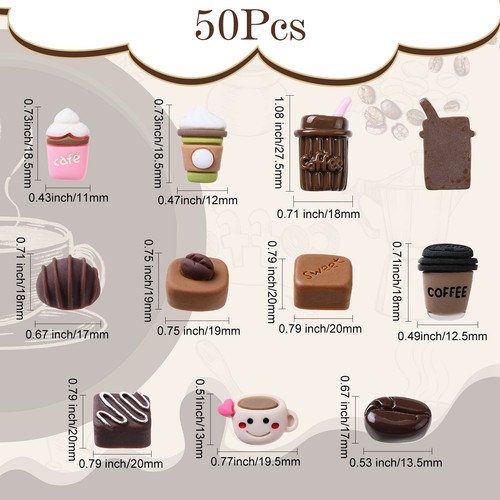 50Pcs Resin Coffee Cabochons Flatback Cup Bead Drink Food for DIY Jewelry Making - Picture 2 of 6