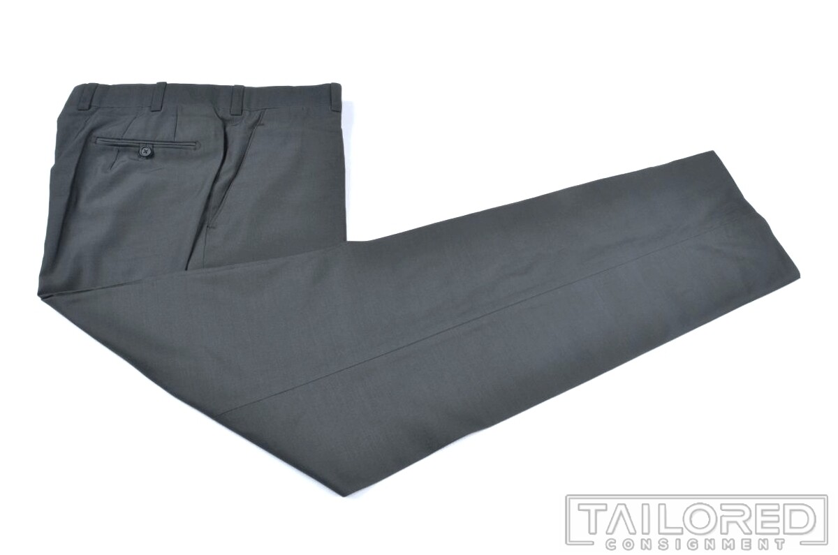 ALBA Bespoke Solid Gray Wool Blend Flat Front Lux… - image 1