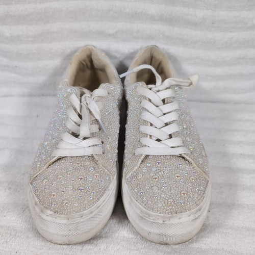 Betsey Johnson Rhinestone Sneakers Sidny Pearl Platform Sz 7 Women Wedding Shoes - Picture 6 of 7