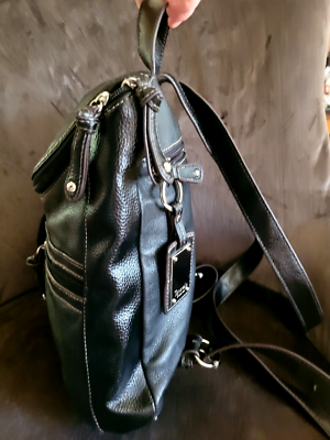 Tignanello Black Leather Backpack Silver Hardware Tag  display picture 2
