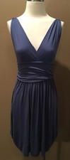 Banana Republic XS Quiet Luxury V-Neck Blue Dress W Ruched Waist