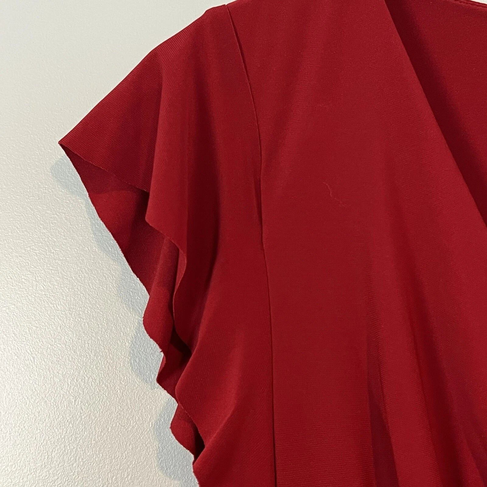 VALENTINO Abito rosso Lauren Ralph Lauren taglia 2 manica svasata scollo a V spilla nuovo con etichetta