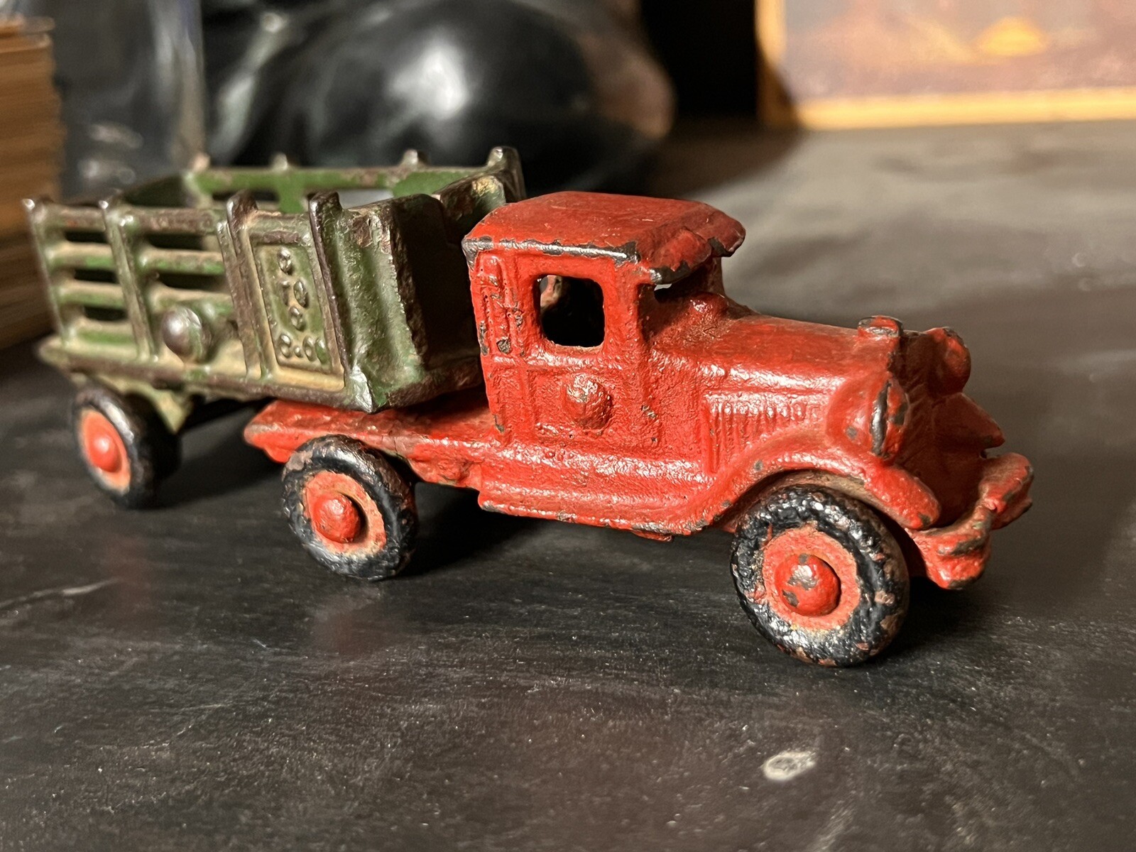 Antique A C Williams Cast Iron Semi Truck Trailer Coast to Coast Red / Green