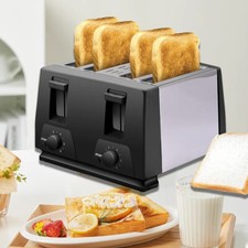 4 Slice Toaster Variable Browning Control Defrost Reheat Wide Slot Bread Cooker