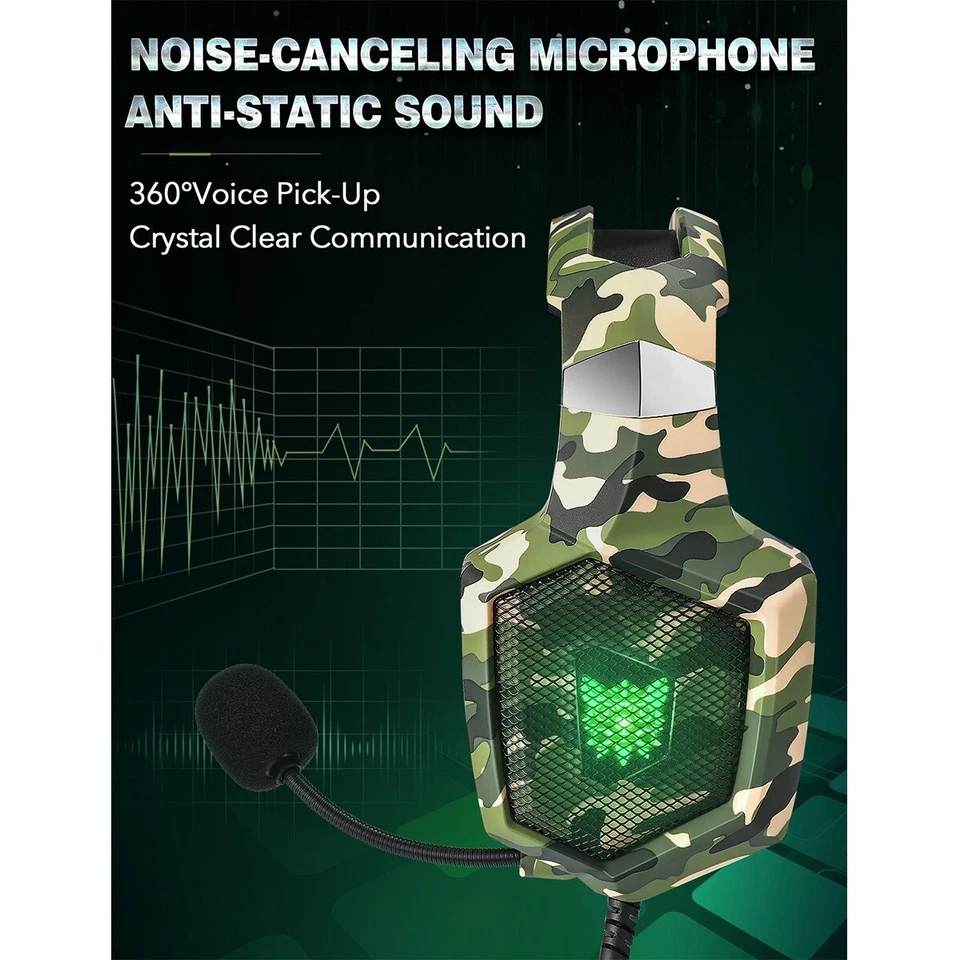 LED Gaming Headphones for PC Headset with Noise Canceling Over Ear Headset & mic - Image 3 of 4