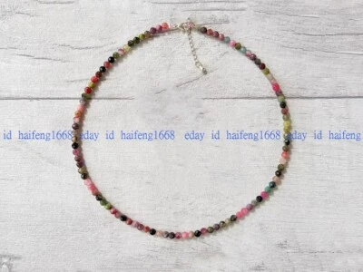 Natürliche Regenbogen Turmalin Winzig Perlen Choker Heilung Halskette 3mm 45cm - Bild 1 von 4