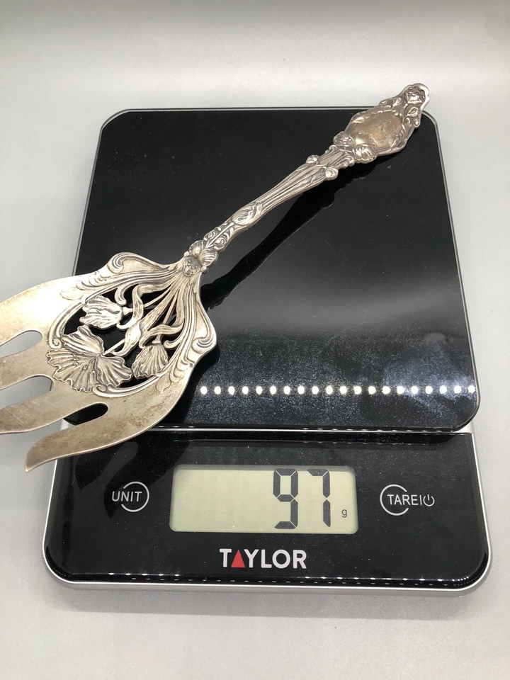 "Tenedor para servir de plata de ley 925 patrón Gorham's Virginiana 97 g 8,75""" Foto 2 de 4