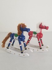 Vintage Wooden Rocking Horse Christmas Decor, Yarn Mane, Tail, 6 Collectible