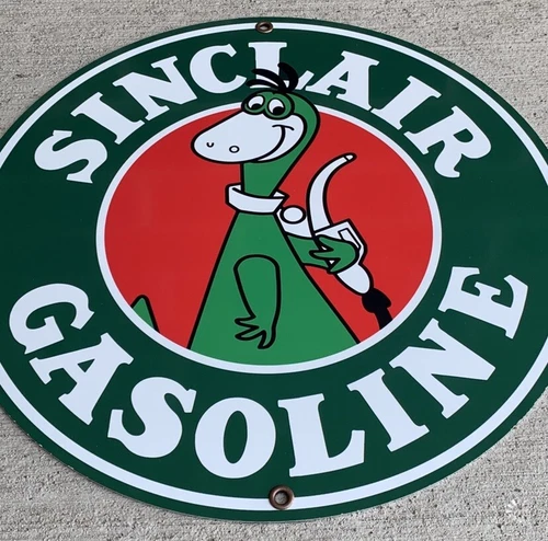 Sinclair Dino gasoline vintage Style advertising sign garage man cave round