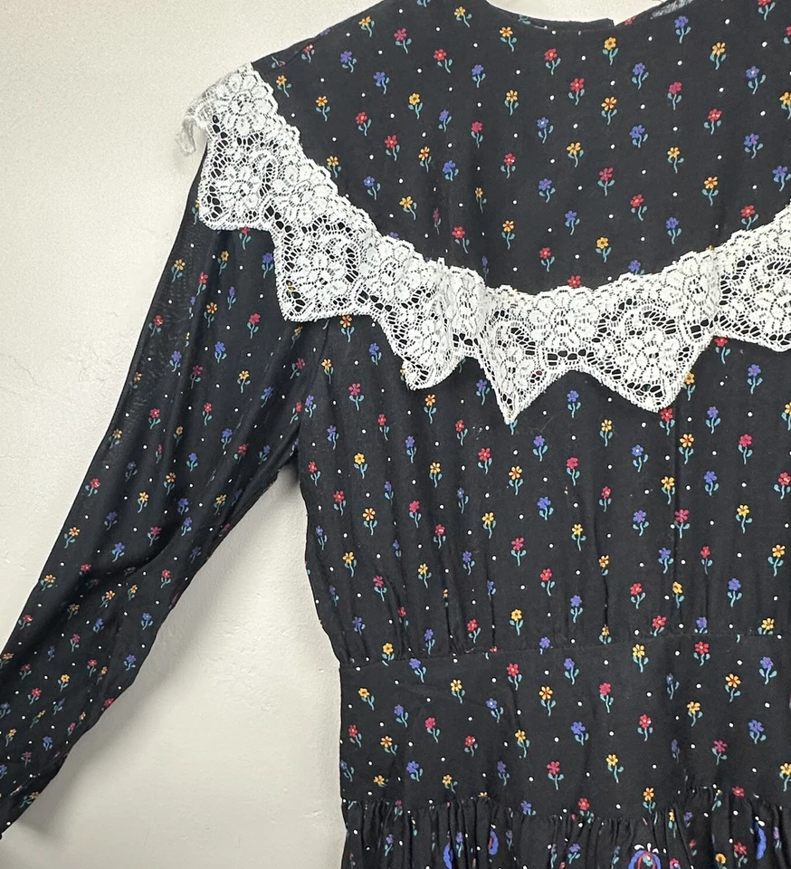 Vtg Gunne Sax Dress Farm Girls Sz 10 Boho Prairie Cottagecore Floral Lace Collar - Image 4 of 4