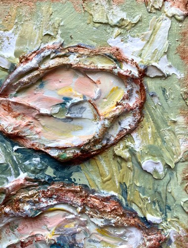 Volumetric textured impasto mixed media Original paintings Oyster painting 8x6in - Picture 6 of 14