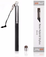amPen Hybrid Stylus for iPad iPhone Samsung Galaxy Phones/Tablets Black