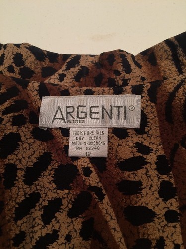 Camicetta giacca manica lunga vintage donna Argenti 100% seta stampa animalier taglia 12 - Foto 4 di 8