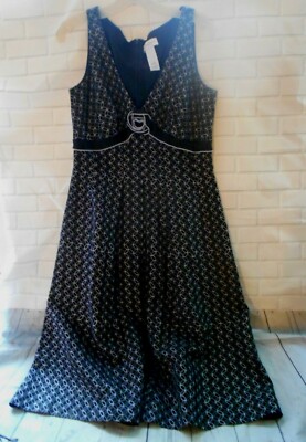 Liz Claiborne 6 Black White Embroidery  V Neck Dress Y2K Babydoll Witchy Whimsy