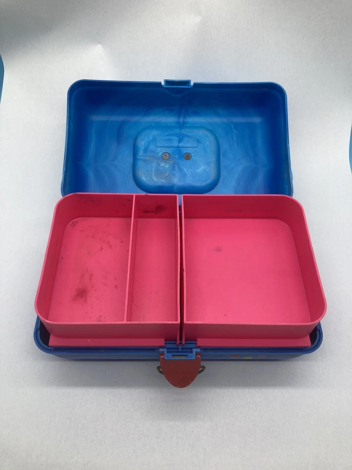 Estuche de viaje de almacenamiento de maquillaje vintage Caboodles años 80 azul rosa 2 niveles baquelita 2602 Foto 3 de 4