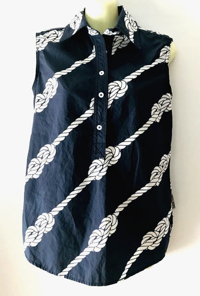 Bull Rush 100% Cotton Sleeveless Shirt Top Size XS Navy and White Excellent cond