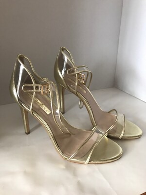 BCBGeneration Gold Clear Jakalyn High Heels Strappy Size