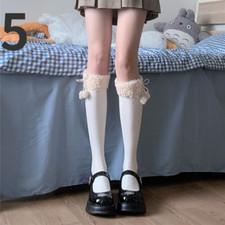 Lady Girl Thick Calf Socks Faux Fur Pom Pom Soft Cute Gothic Warm for JK Winter