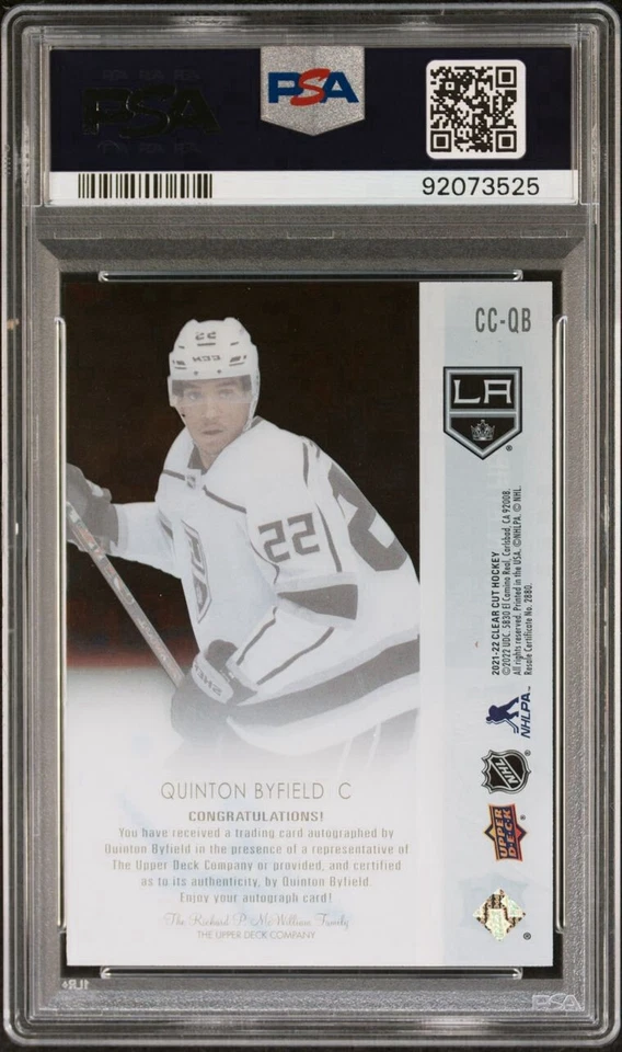 2021-22 Upper Deck Clear Cut Quinton Byfield RC On Card Auto PSA 10 Gem Pop 1! - Image 2 of 2