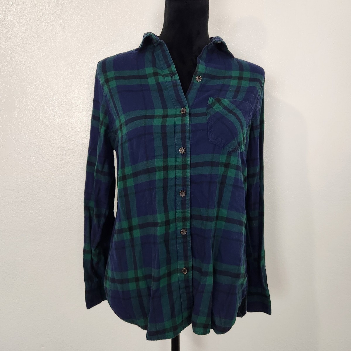 Old Navy Blue/Green Cotton Long Sleeve Collar Button Down Shirt 