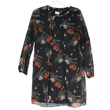 IN San Francisco Black Floral Dress Womens Size M Keyhole Neck Sheer Sleeves